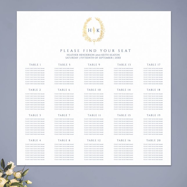 Poster Ouro azul escuro folhas de coroa oval casamento (Criador carregado)