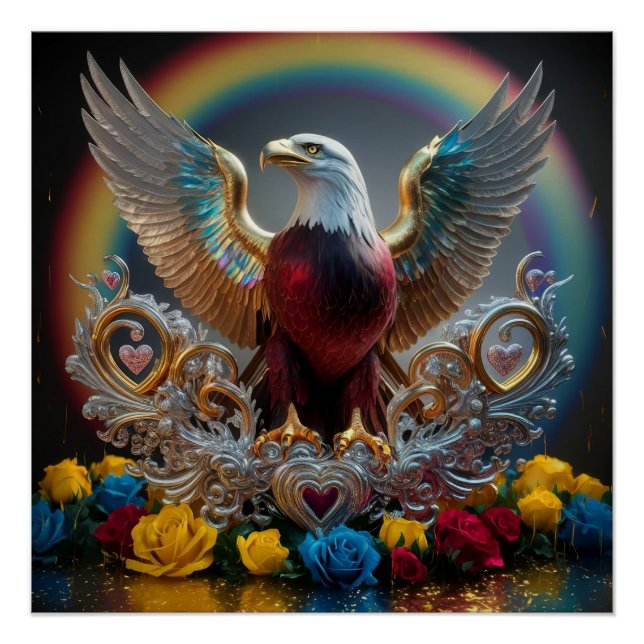 Pôster Ouro Bald Eagle 3D Digital Masterpaper da AJZ (Frente)