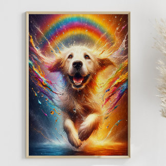Poster Ouro Colorido Retriever Rainbow Splatter Personali