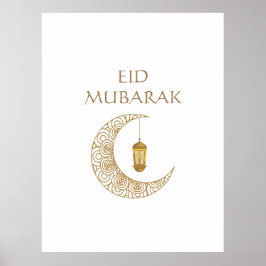 Poster Ouro Crescente Lua e Lanterna Eid Mubarak Islâmico