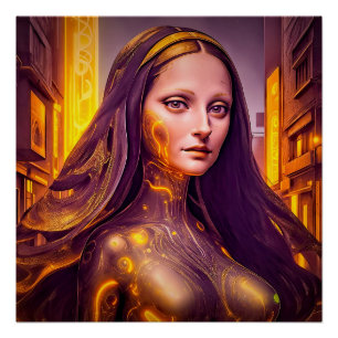 Pôster Ouro Cyborg Mona Lisa