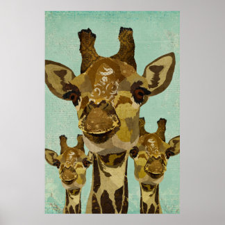 Pôster Ouro Damask Giraffes Art