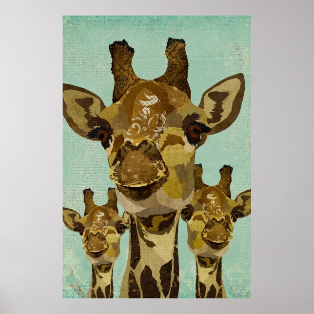 Pôster Ouro Damask Giraffes Art (Frente)