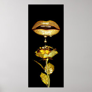 Poster Ouro das mulheres Lábios Derrubando Arte Dourada L