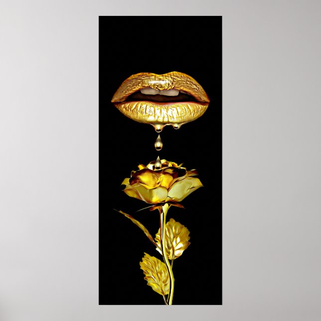 Poster Ouro das mulheres Lábios Derrubando Arte Dourada L (Frente)