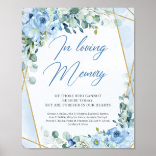 Poster Ouro de eucalipto floral azul-boho Na memória amor