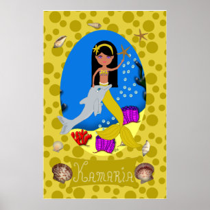 Pôster Ouro de Mermaid e Dolphin