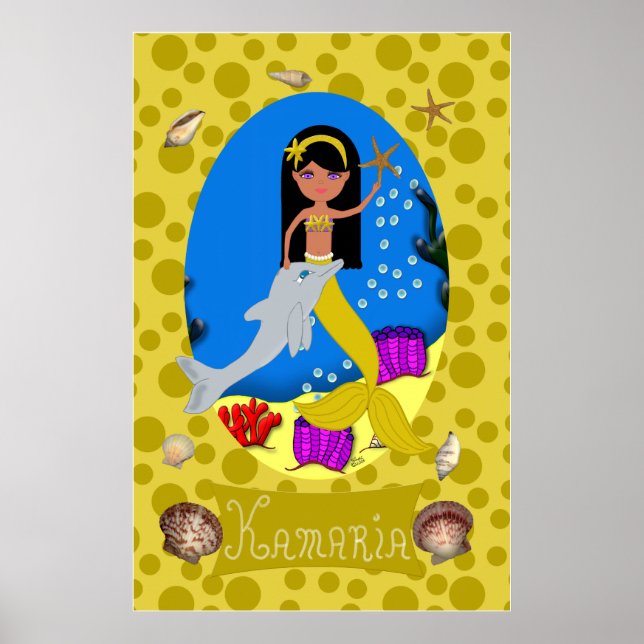 Pôster Ouro de Mermaid e Dolphin (Frente)