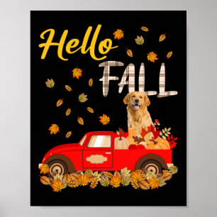 Poster Ouro de queda - Leaf Autumn Red Truck Dog Lo