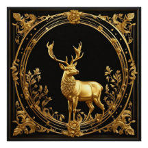 Ouro de renas Dourado e quadro ornamental negro