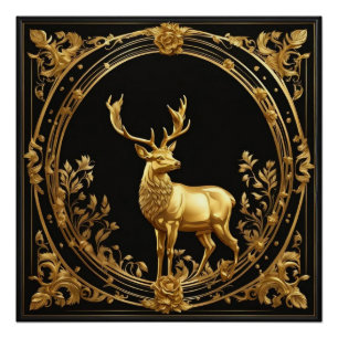 Pôster Ouro de renas Dourado e quadro ornamental negro