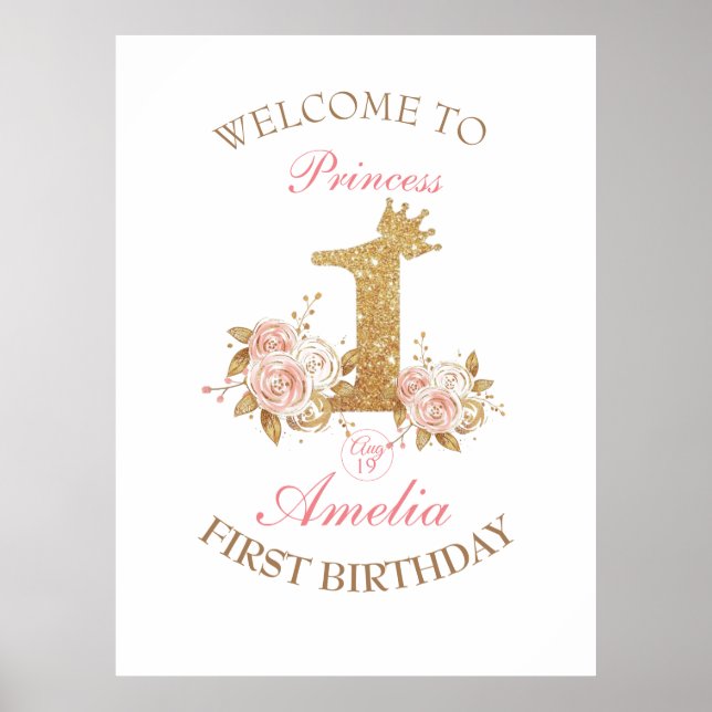 Poster Ouro de sinais de boas-vindas primeiro aniversario (Frente)