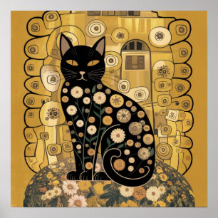 Poster Ouro Decorativo Gustav Klimt Estilo preto de Gato