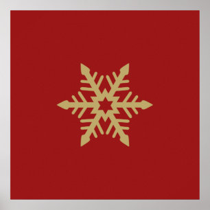 Pôster Ouro do design do floco de neve no vermelho