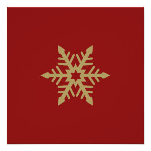 Pôster Ouro do design do floco de neve no vermelho
