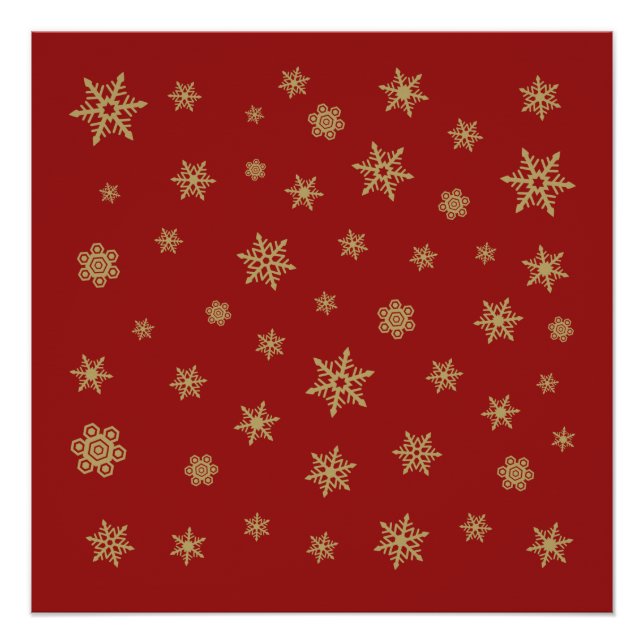 Pôster Ouro do design dos flocos de neve no vermelho (Frente)
