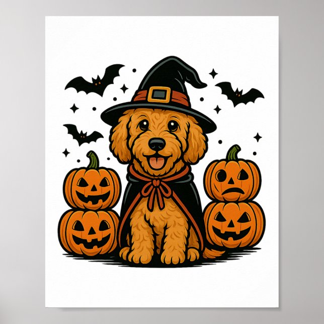 Poster Ouro Doodle Halloween Bruxy Pumpkins Bats Spooky (Frente)