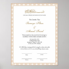 Poster Ouro elegante certificado de nikkah muçulmano Post