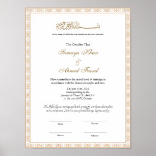 Poster Ouro elegante certificado de nikkah muçulmano Post
