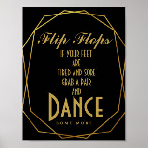 Poster Ouro elegante do art deco & chinelos pretos