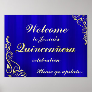 Poster Ouro elegante e sinal de boas-vindas azul de