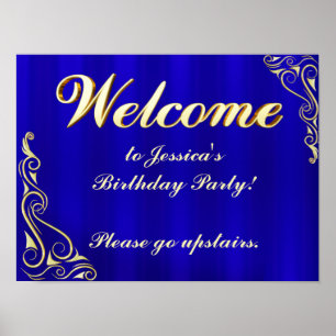 Poster Ouro elegante e sinal de boas-vindas azul do