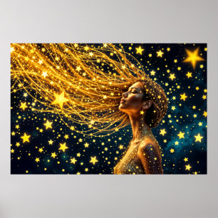 Poster Ouro estrelado moda bela moça brilhando céu