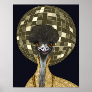Poster Ouro Funny Retro Disco Ball Emu Bird