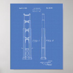 Pôster Ouro Gate Bridge 1932 Patent Art Blueprint