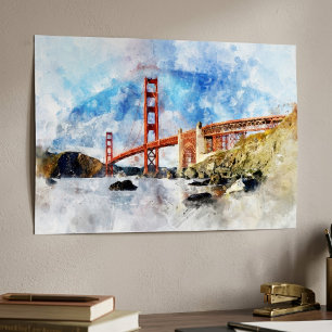 Poster Ouro Gate Bridge aquarela em São Francisco