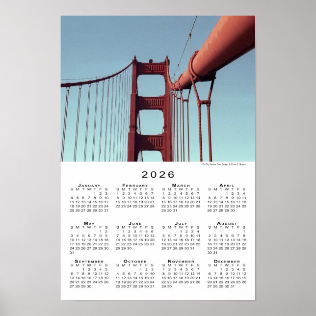 Poster Ouro Gate Bridge San Francisco 2026 Calendar (Frente)