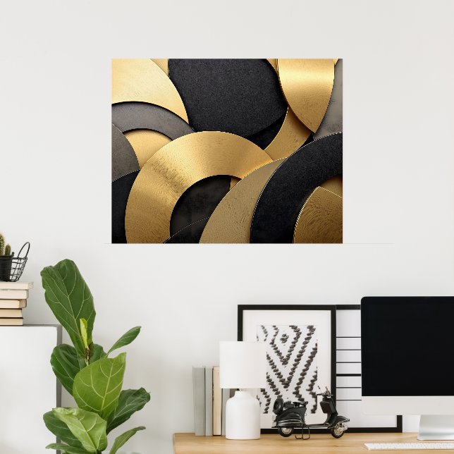 Poster Ouro Geométrico de Sobreposição de Abstrato e Pret (Escritório em casa)