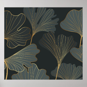 Poster Ouro Ginkgo: Deco Floral Luxurioso.