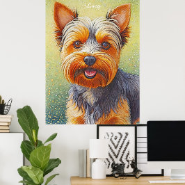 Poster Ouro Hued Yorkshire Terrier Radiant Dog Portrait