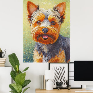 Poster Ouro Hued Yorkshire Terrier Radiant Dog Portrait