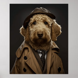 Poster Ouro Labradoodle Vestido Como Sherlock Holmes