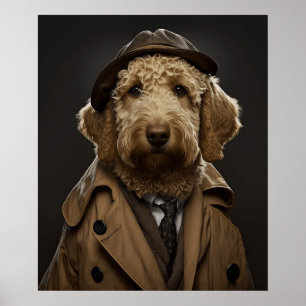 Poster Ouro Labradoodle Vestido Como Sherlock Holmes