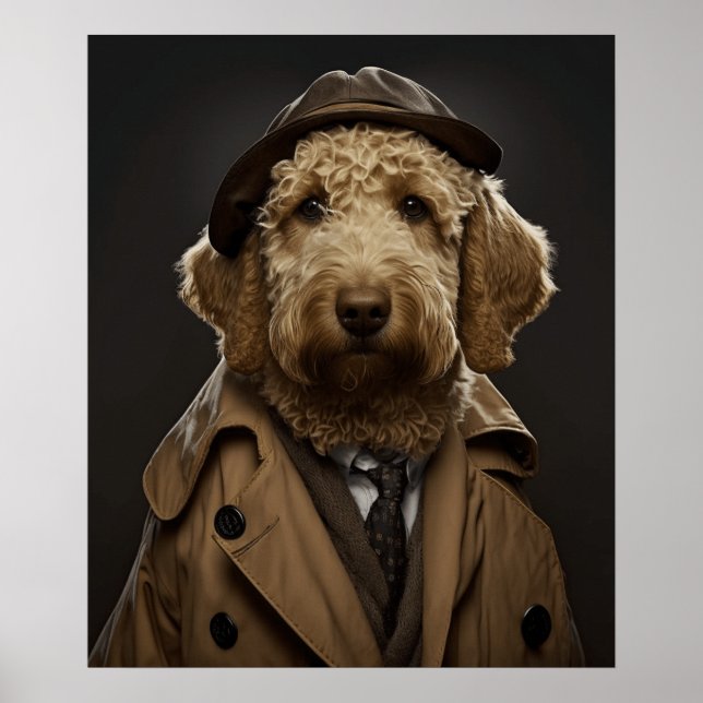 Poster Ouro Labradoodle Vestido Como Sherlock Holmes (Frente)