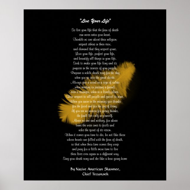 Pôster ouro "Live Your Life" do Chefe Tecumseh (Frente)