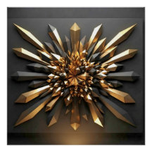 Ouro Luxuoso e Cristal Escuro Geométrico 3D Gloss
