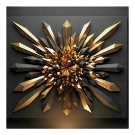 Pôster Ouro Luxuoso e Cristal Escuro Geométrico 3D Gloss