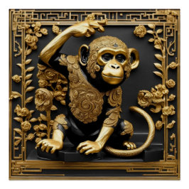 Pôster Ouro macaco e quadro ornamental negro