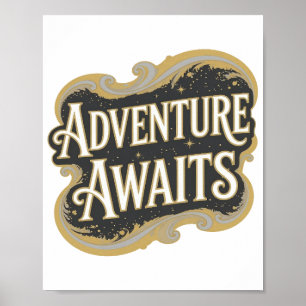 Poster Ouro Moderno AVENTURA ESPERA Arte de Texto 3D