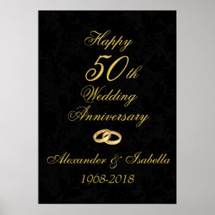 Poster Ouro no aniversário de casamento do preto 50th
