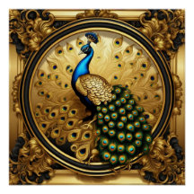 Ouro pavão e quadro ornamental negro