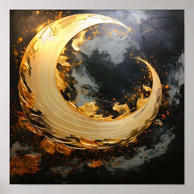 Poster Ouro Preto Redemoinho Abstrato Moderno Lua (Frente)