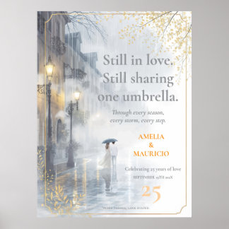 Poster Ouro Rain Romance Casamento