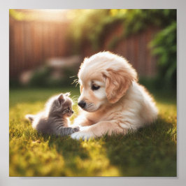 Poster Ouro Retriever cachorrinho com gatinho