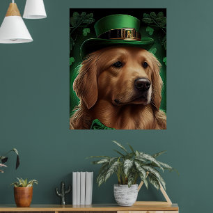 Poster Ouro Retriever Cachorro na Rua. Dia de Patrick