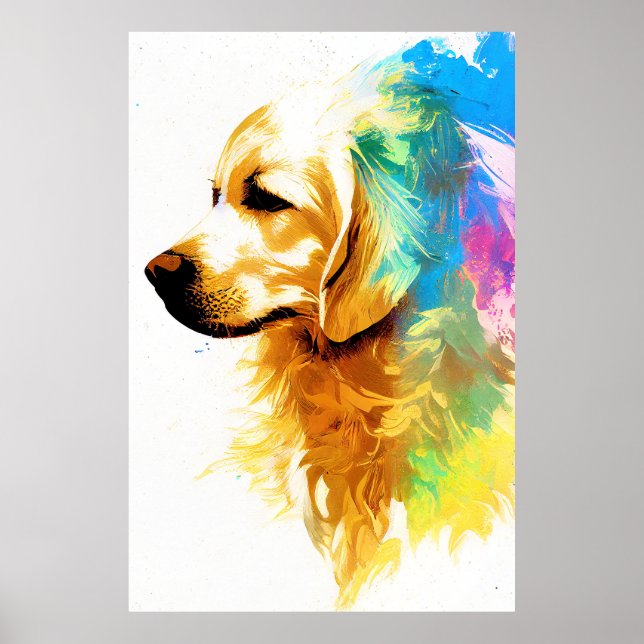 Poster Ouro Retriever Cachorro Natureza Selvagem Pintura  (Frente)